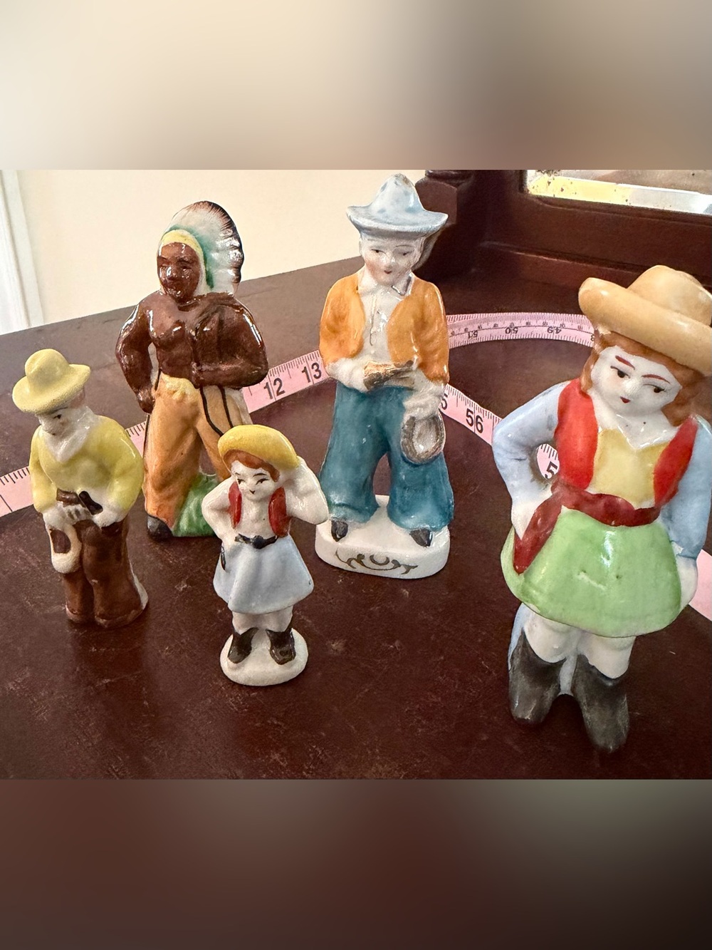 Vintage Ceramic Cowgirl Annie Oakley Indian Cowboy Japan Figurines Hand painted